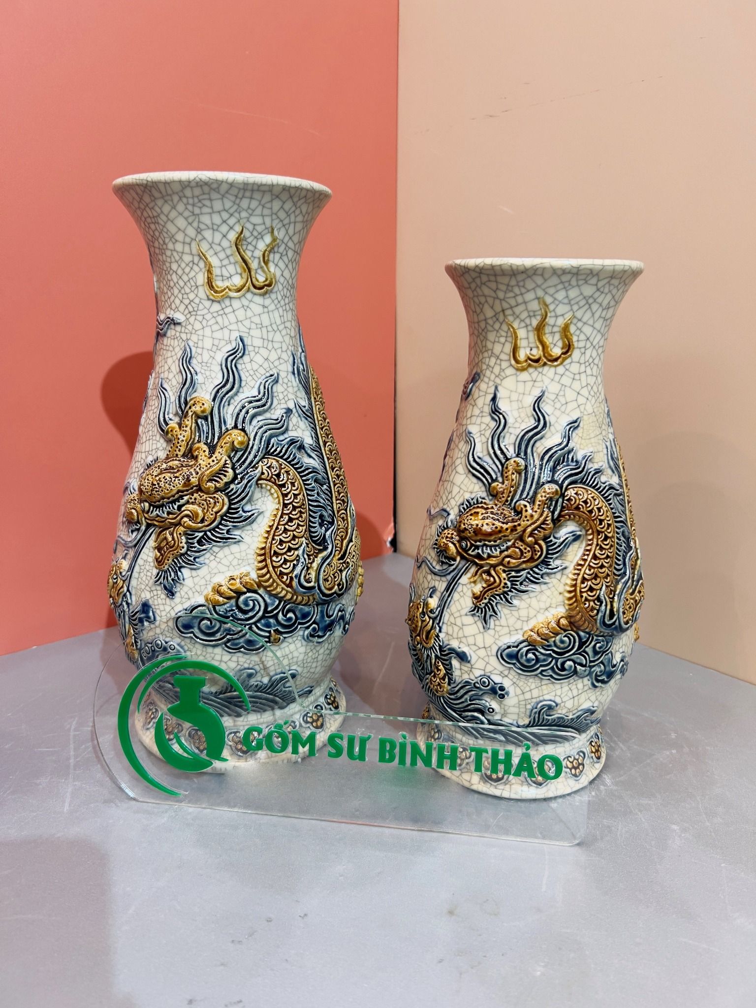  Lọ huệ Rồng Men rạn Đắp nổi PA 