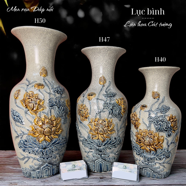  Lọ lộc bình Sen Men rạn Đắp nổi PA 