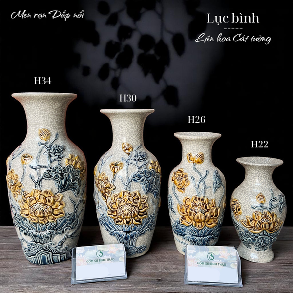  Lọ lộc bình Sen Men rạn Đắp nổi PA 