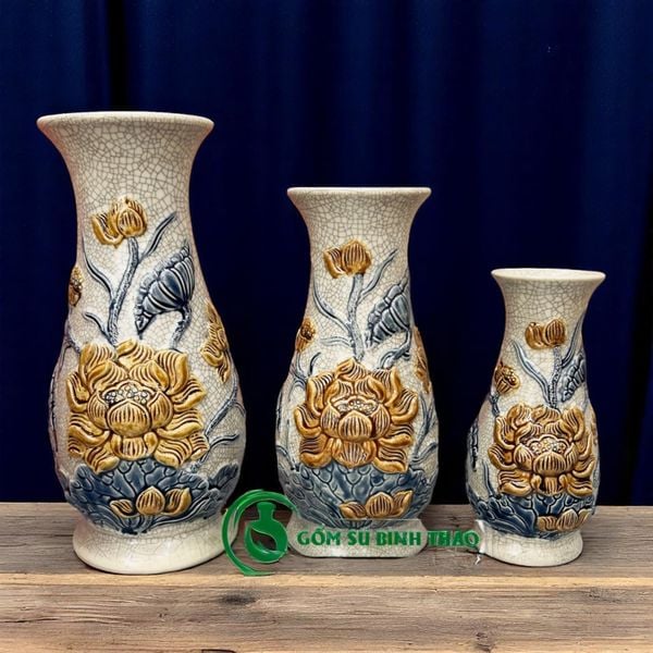  Lọ huệ Sen Men rạn Đắp nổi PA 