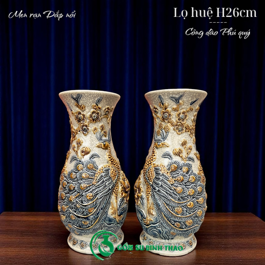  Lọ huệ Công đào Men rạn Đắp nổi PA 