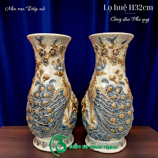  Lọ huệ Công đào Men rạn Đắp nổi PA 