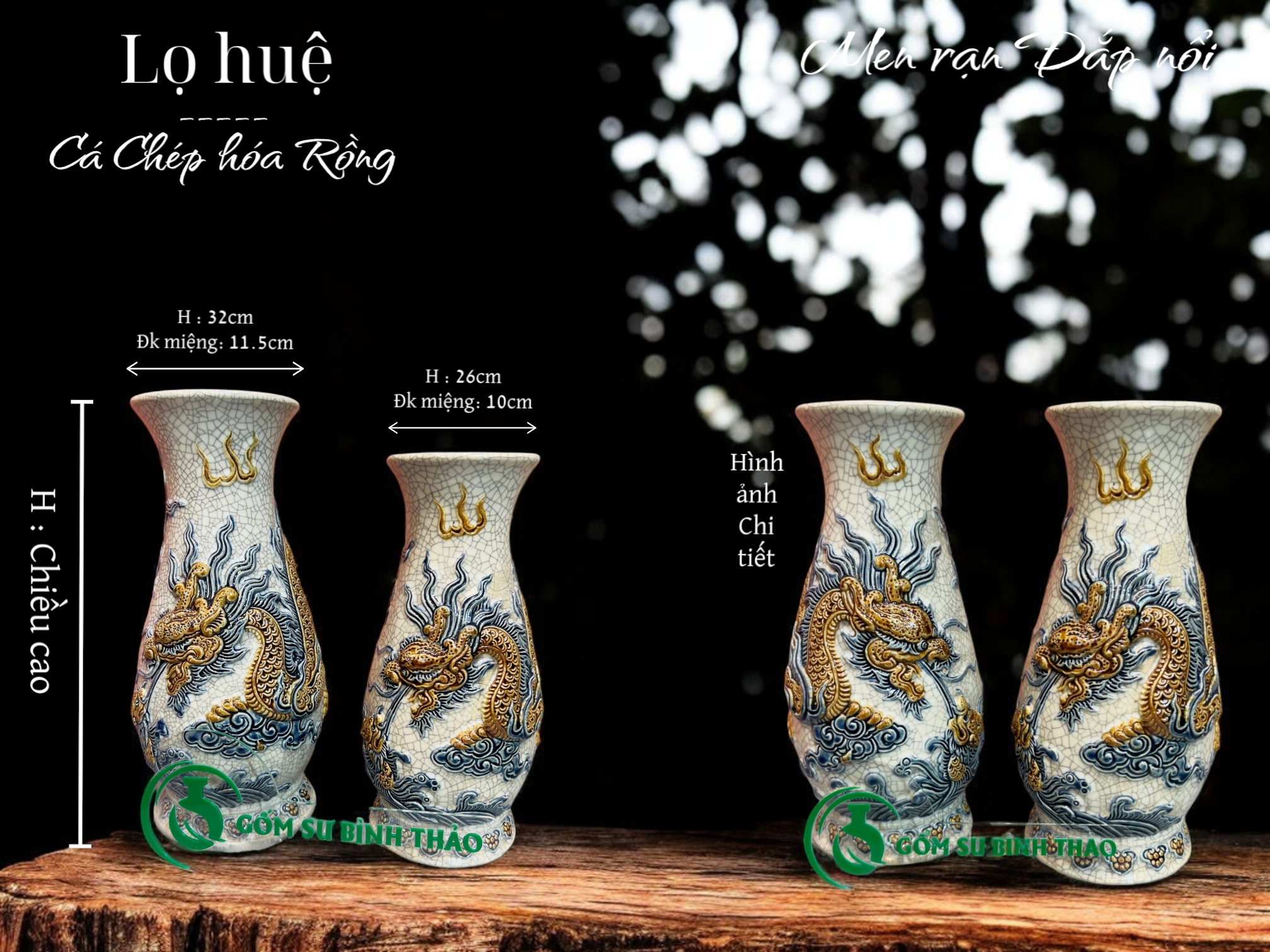  Lọ huệ Rồng Men rạn Đắp nổi PA 