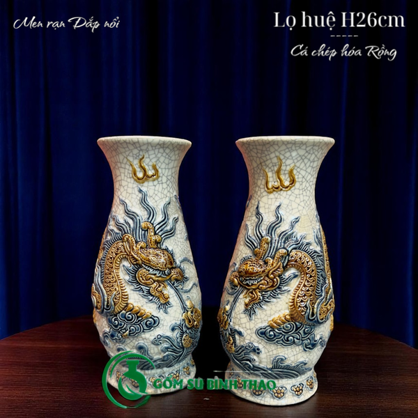  Lọ huệ Rồng Men rạn Đắp nổi PA 