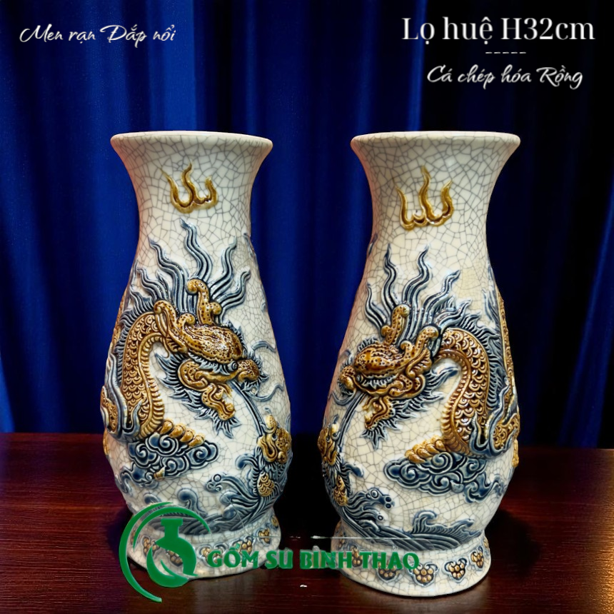  Lọ huệ Rồng Men rạn Đắp nổi PA 