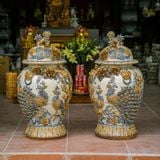  Chóe Công đào Men rạn đắp nổi hàng Nghệ nhân Bát Tràng PA 