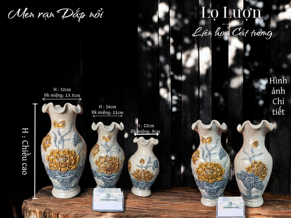  Lọ lượn Sen Men rạn đắp nổi PA 