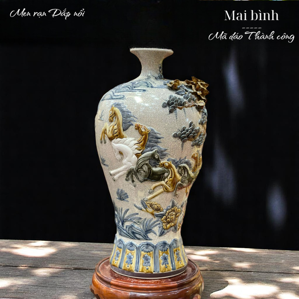  Mai bình Mã đáo thành công Men rạn đắp nổi - Hàng nghệ nhân Bát Tràng 