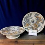  Mâm bồng Rồng Phượng Men rạn Đắp nổi PA 