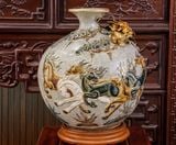  Ban Thần Tài Phú Quý Men rạn Đắp nổi Vẽ vàng 24K Cao cấp - Gốm nghệ nhân Bát Tràng PATT22 