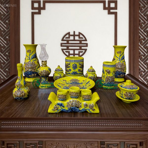  Đồ thờ Bát Tràng bộ 1 bát hương Hợp mệnh Kim & Thổ - Gốm nghệ nhân Bát Tràng MMPA01 