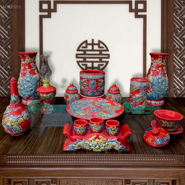 Bộ đồ thờ men màu Hợp mệnh Hỏa & Thổ - Gốm nghệ nhân Bát Tràng MMPA03 