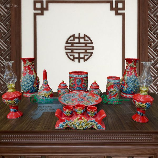  Bộ đồ thờ men màu Hợp mệnh Hỏa & Thổ - Gốm nghệ nhân Bát Tràng MMPA04 