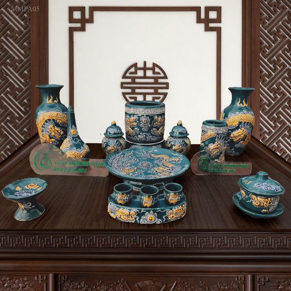  Bộ đờ thờ Gốm sứ Bát Tràng Hợp mệnh Mộc & Hỏa - Gốm nghệ nhân Bát Tràng MMPA05 
