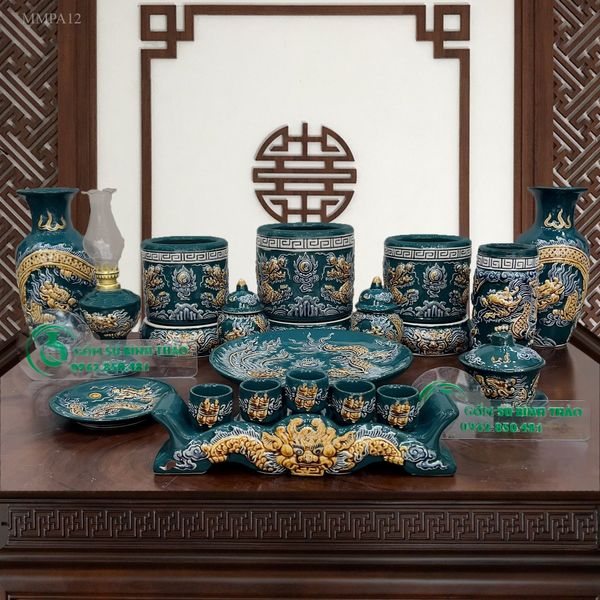  Bộ đờ thờ 3 bát hương Gốm sứ Bát Tràng Hợp mệnh Mộc & Hỏa - Gốm nghệ nhân Bát Tràng MMPA12 