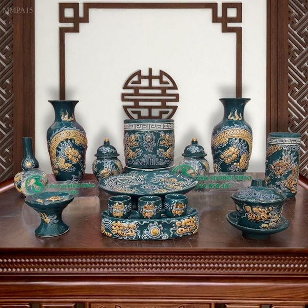  Bộ đờ thờ Gốm sứ Bát Tràng Hợp mệnh Mộc & Hỏa - Gốm nghệ nhân Bát Tràng MMPA15 