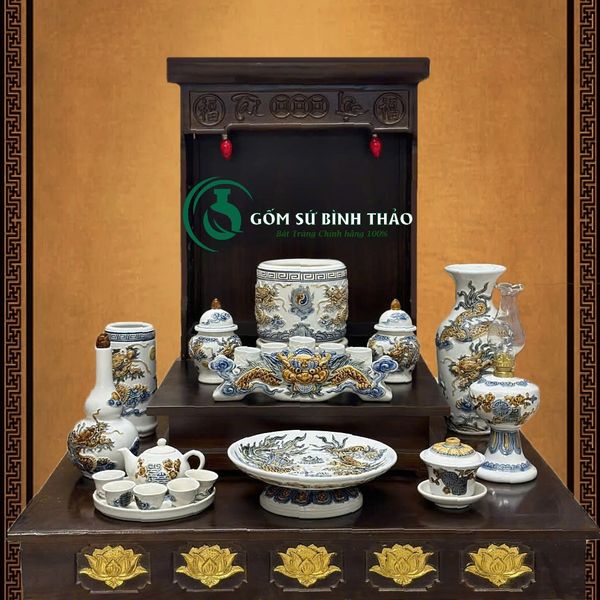  [Hợp mệnh KIM - THỦY] Bộ đồ thờ Ban Thần Tài/ Bộ thờ Tài Địa Gốm sứ Bát Tràng [Hợp mệnh KIM - THỦY] 