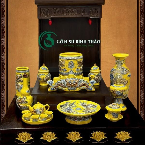  [Hợp mệnh THỔ - KIM] Bộ đồ thờ Ban Thần Tài/ Bộ thờ Tài Địa Gốm sứ Bát Tràng 
