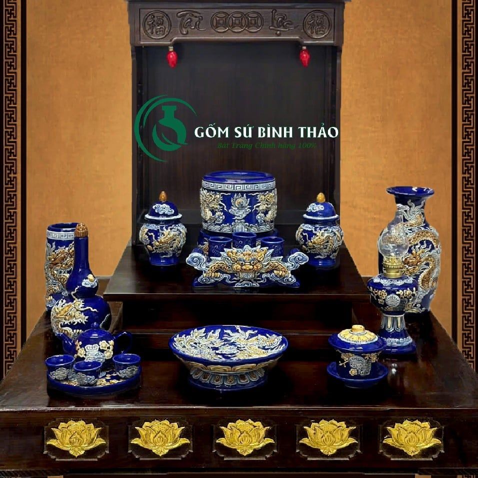  [Hợp mệnh THỦY - MỘC] Bộ đồ thờ Ban Thần Tài/ Bộ thờ Tài Địa Gốm sứ Bát Tràng 