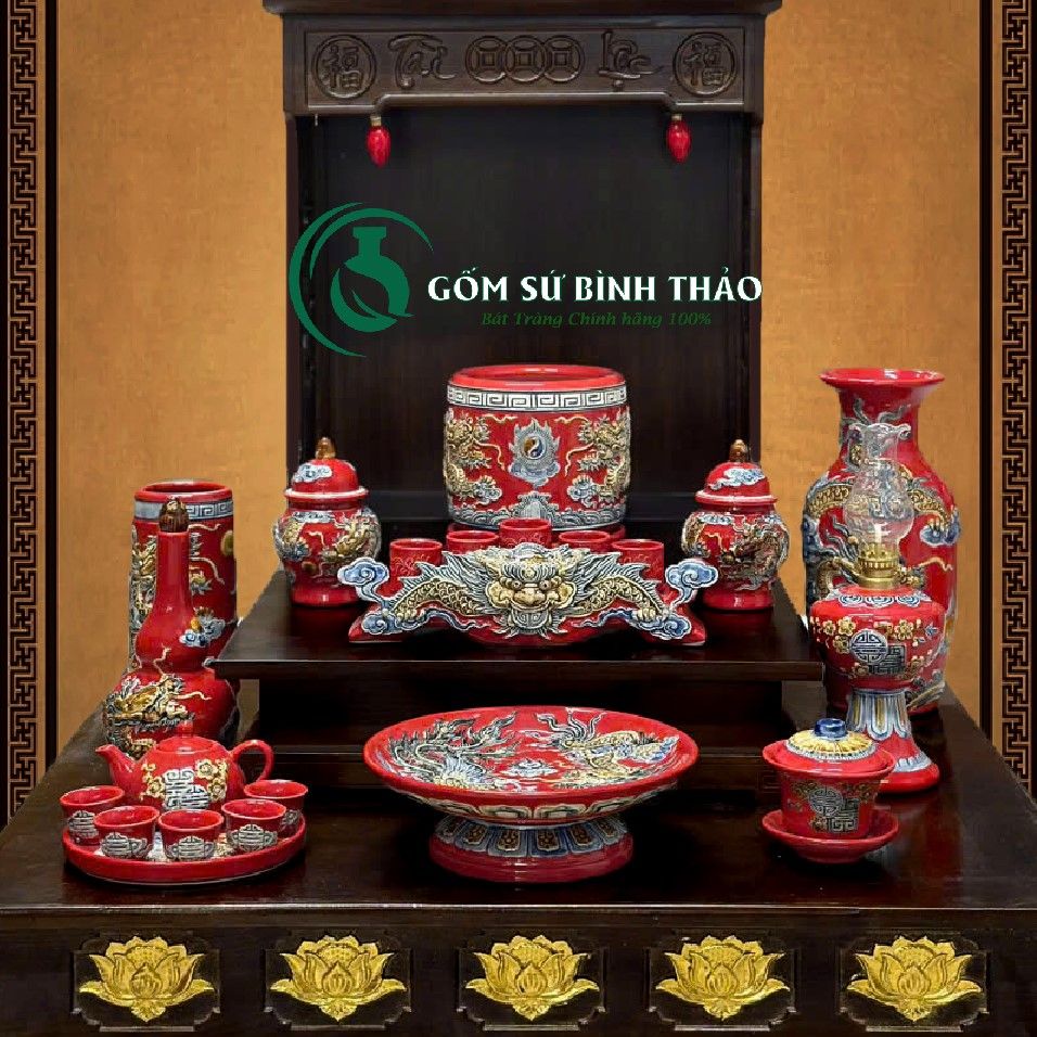  [Hợp mệnh HỎA - THỔ] Bộ đồ thờ Ban Thần Tài/ Bộ thờ Tài Địa Gốm sứ Bát Tràng 
