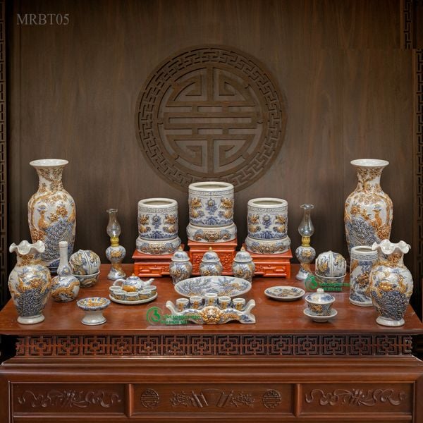  Bộ đồ thờ 3 Bát hương Gốm sứ Bát Tràng Men rạn Đắp nổi - Hàng chuẩn Nghệ nhân MRBT05 