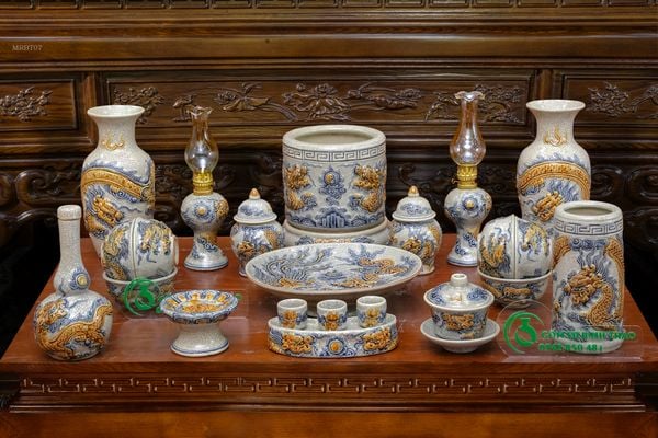  Bộ thờ cúng Bát Tràng Men rạn Đắp nổi - Hàng chuẩn Nghệ nhân MRBT07 