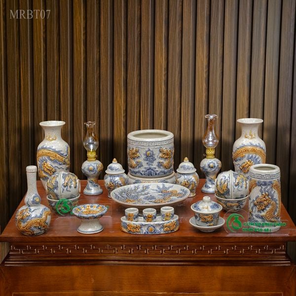  Bộ thờ cúng Bát Tràng Men rạn Đắp nổi - Hàng chuẩn Nghệ nhân MRBT07 