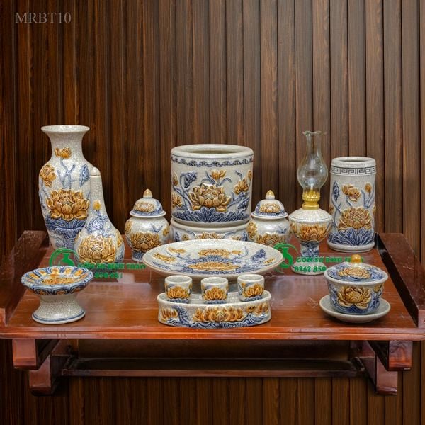  Đồ thờ bát tràng, Gốm sứ thờ cúng Bát Tràng Men rạn Đắp nổi - Hàng chuẩn Nghệ nhân MRBT10 