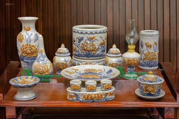  Đồ thờ bát tràng, Gốm sứ thờ cúng Bát Tràng Men rạn Đắp nổi - Hàng chuẩn Nghệ nhân MRBT10 