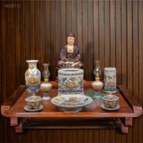  Bộ đô thờ Phật Gốm sứ Bát Tràng Men rạn Đắp nổi - Hàng chuẩn Nghệ nhân MRBT11 