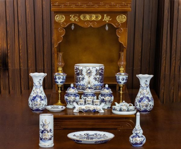  Bộ đồ thờ Men rong vẽ Vàng Cao Cấp Hàng Nghệ Nhân Bát Tràng VH001 