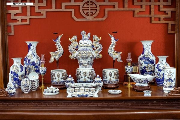  Bộ đồ thờ Men rong vẽ Vàng Cao Cấp Hàng Nghệ Nhân Bát Tràng VH002 