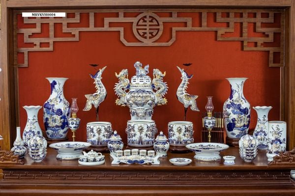  Bộ đồ thờ Men rong vẽ Vàng Cao Cấp Hàng Nghệ Nhân Bát Tràng VH004 