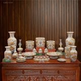  Bộ thờ cúng gia tiên vẽ vàng 24K Cao cấp Men rạn Đắp nổi Gốm sứ Bát Tràng - Hàng Nghệ nhân MRVV09 