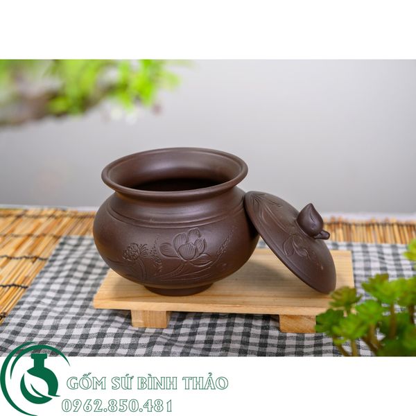  Âu đựng cặn khắc chìm tử sa Bát Tràng 