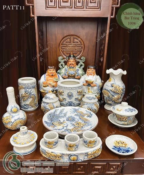  Ban thờ Tài Địa Cơ bản - Men rạn Đắp nổi Gốm Nghệ nhân Bát Tràng PATT11 