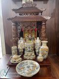 Bộ đồ thờ thần tài Bát Tràng men rạn đắp nổi PATT01 