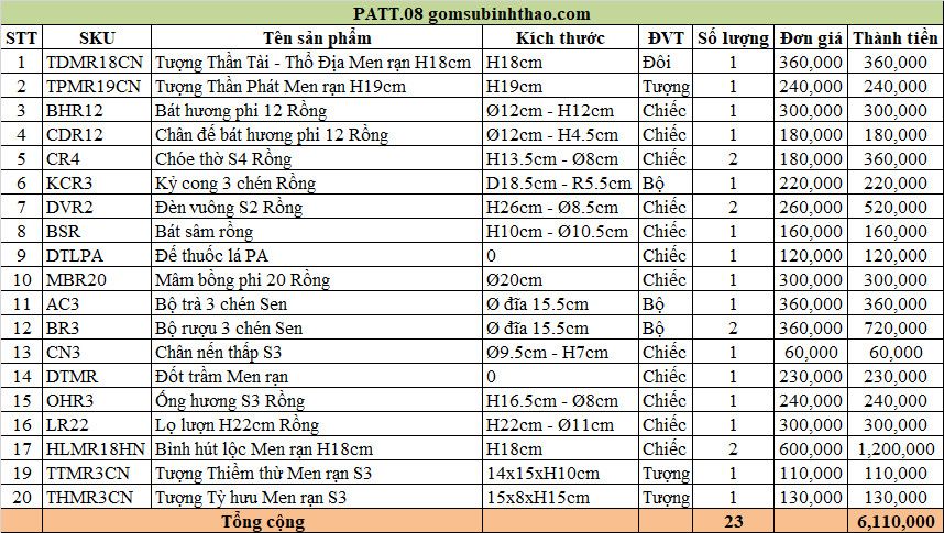  Đồ thờ Thần Tài Bát Tràng Chính hãng - Men rạn Đắp nổi - Hàng nghệ nhân Bát Tràng PATT08 