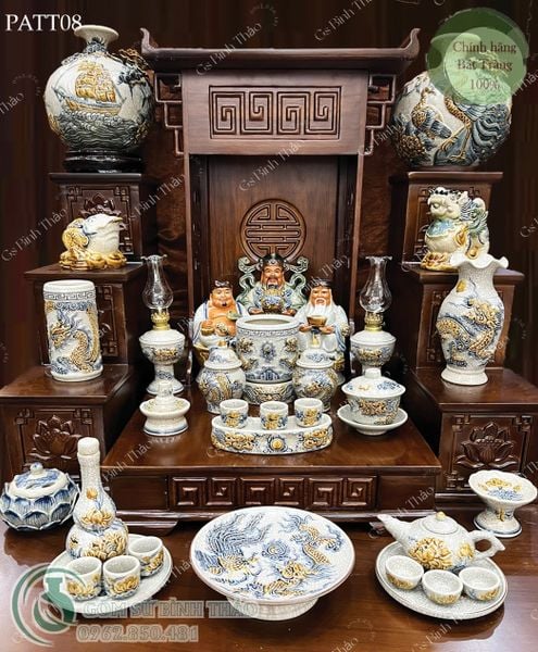 Đồ thờ Thần Tài Bát Tràng Chính hãng - Men rạn Đắp nổi - Hàng nghệ nhân Bát Tràng PATT08 