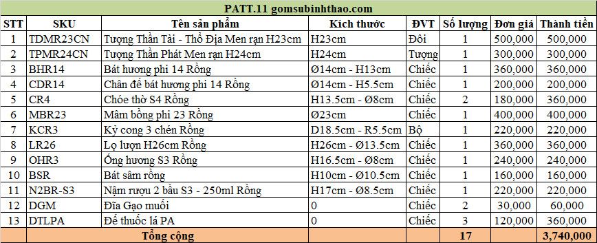  Ban thờ Tài Địa Cơ bản - Men rạn Đắp nổi Gốm Nghệ nhân Bát Tràng PATT11 