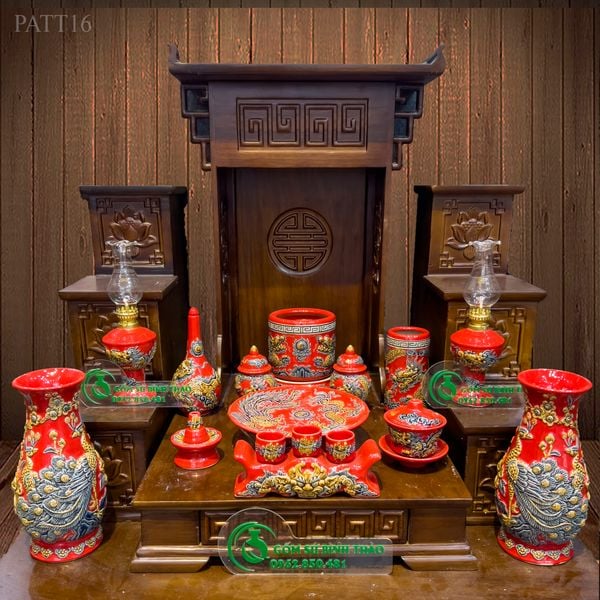  Bộ thờ Thần Tài Hợp mệnh Hỏa & Thổ - Gốm nghệ nhân Bát Tràng PATT16 