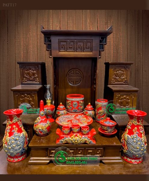  Bộ đồ thờ Thần tài Hợp mệnh Hỏa & Thổ - Gốm nghệ nhân Bát Tràng PATT17 