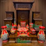  Bộ đồ thờ Thần tài Hợp mệnh Hỏa & Thổ - Gốm nghệ nhân Bát Tràng PATT17 