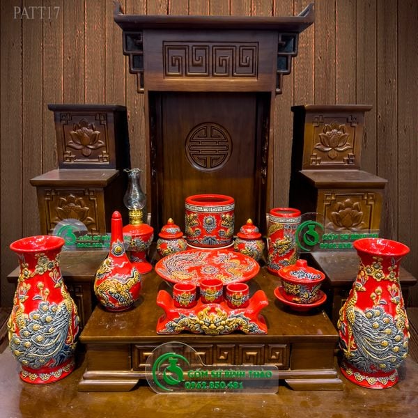  Bộ đồ thờ Thần tài Hợp mệnh Hỏa & Thổ - Gốm nghệ nhân Bát Tràng PATT17 