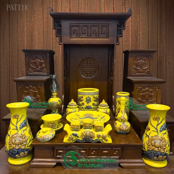  Đồ thờ Bát Tràng bộ Tài Địa Hợp mệnh Kim & Thủy - Gốm nghệ nhân Bát Tràng PATT18 