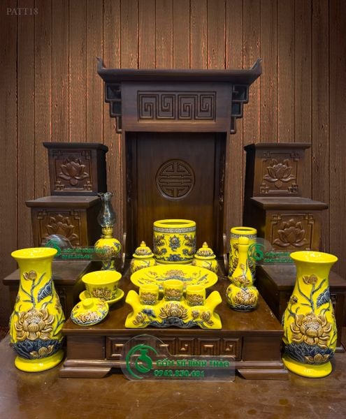  Đồ thờ Bát Tràng bộ Tài Địa Hợp mệnh Kim & Thủy - Gốm nghệ nhân Bát Tràng PATT18 