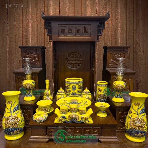  Bộ đồ thờ Thần Tài Gốm sứ Bát Tràng  Hợp mệnh Kim & Thủy - Gốm nghệ nhân Bát Tràng PATT19 