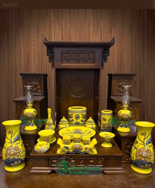  Bộ đồ thờ Thần Tài Gốm sứ Bát Tràng  Hợp mệnh Kim & Thủy - Gốm nghệ nhân Bát Tràng PATT19 