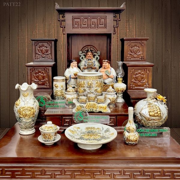  Ban Thần Tài Phú Quý Men rạn Đắp nổi Vẽ vàng 24K Cao cấp - Gốm nghệ nhân Bát Tràng PATT22 