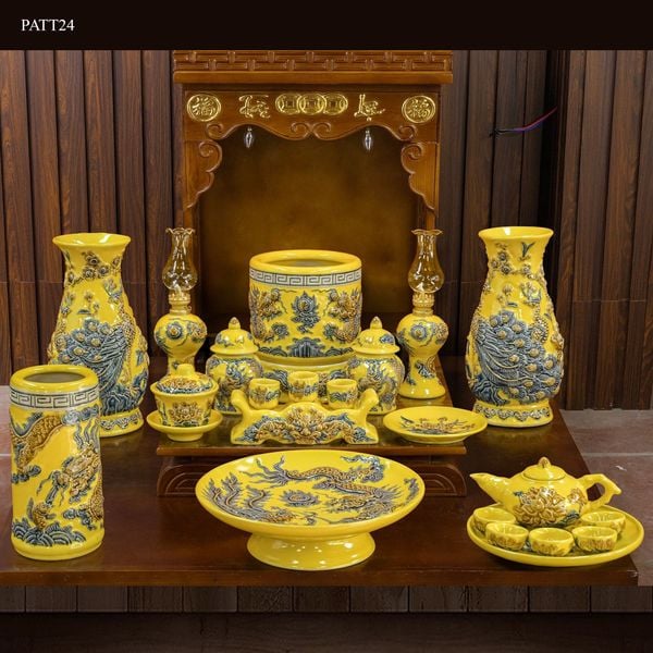  Đồ thờ Bát Tràng bộ Tài Địa Hợp mệnh Kim & Thổ - Gốm nghệ nhân Bát Tràng PATT24 
